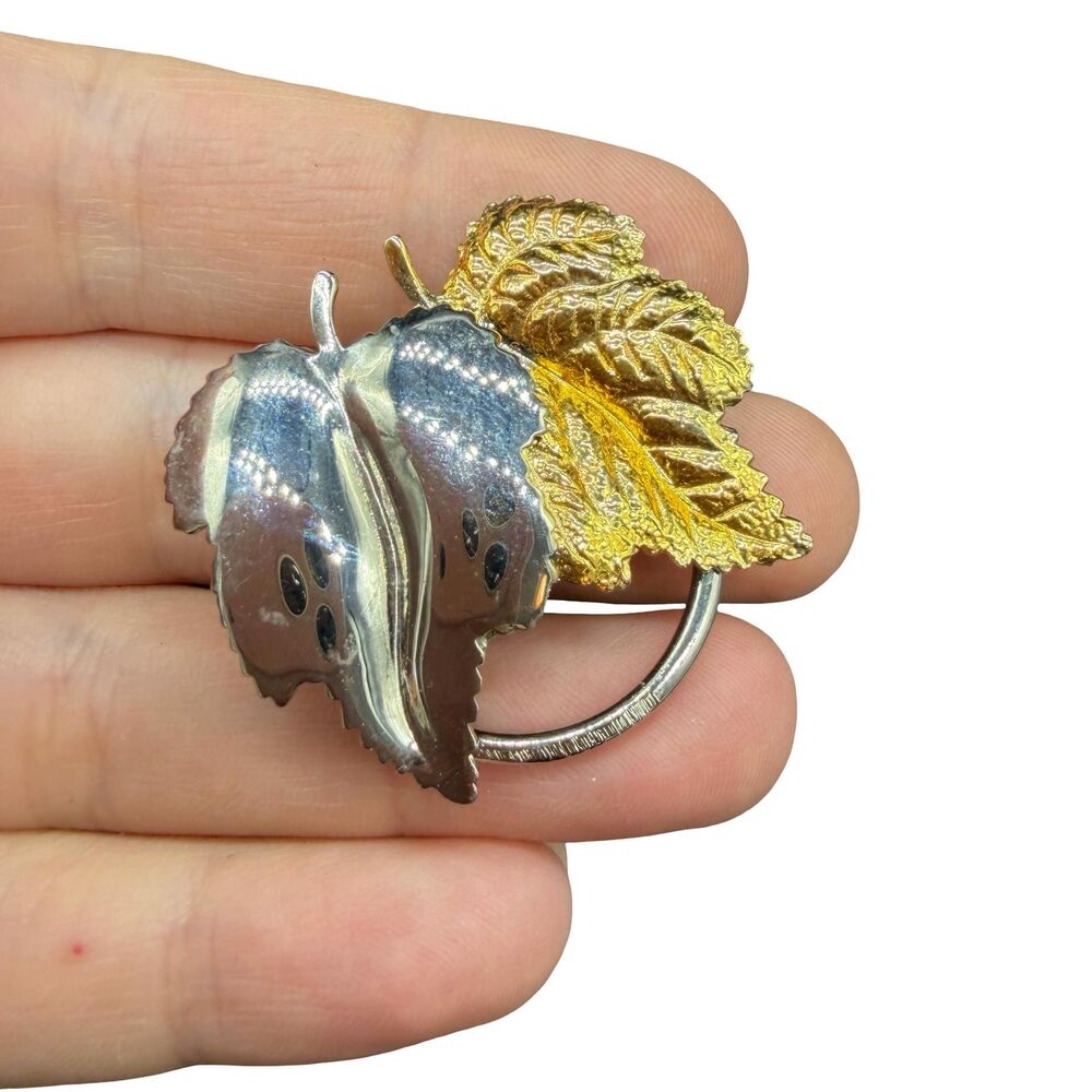 Vintage Jewelry West Germany Gold and Silver Tone Leaf Scarf Clip